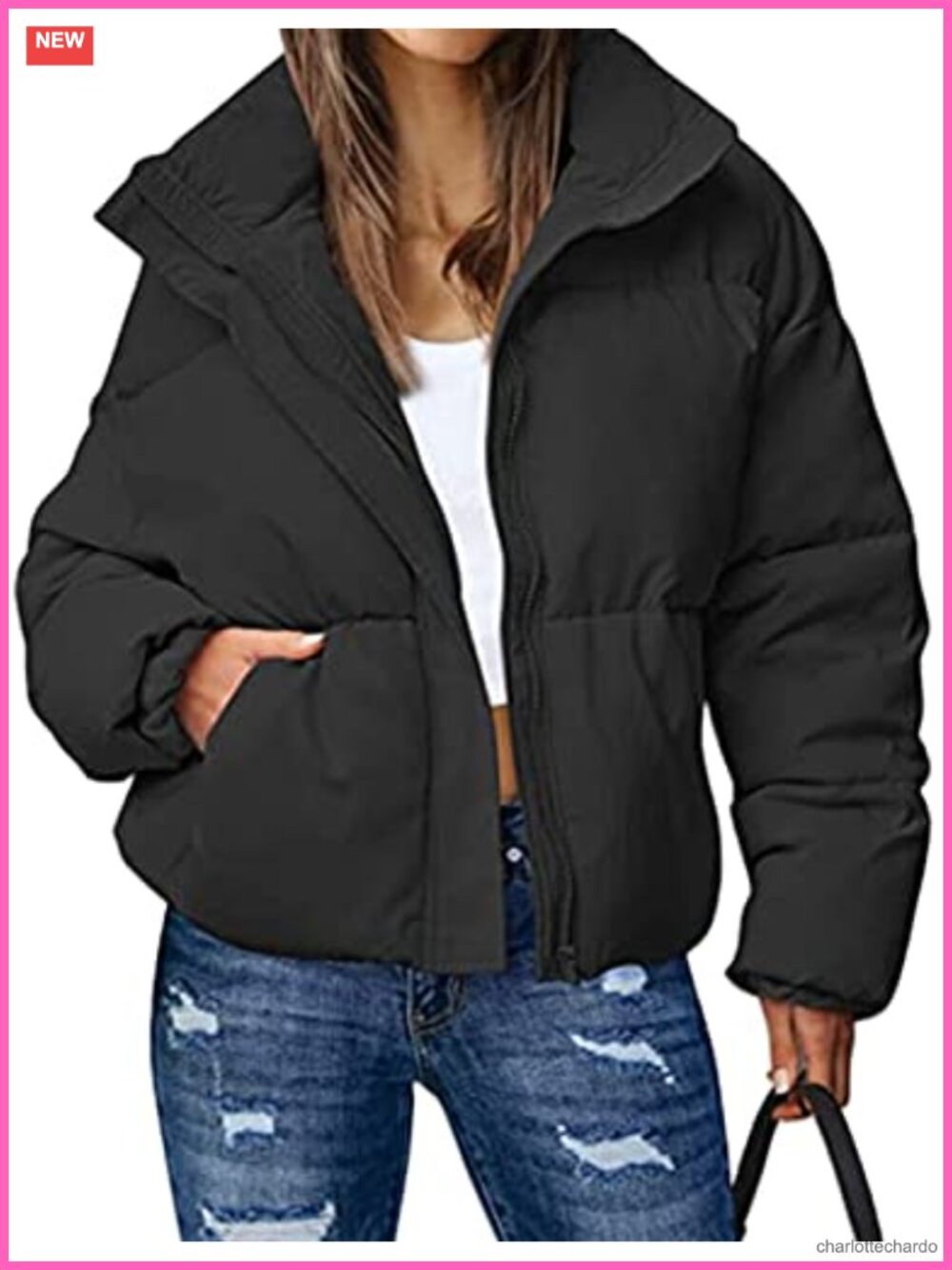 Cropped Puffer Jacket Quilted Lightweight Zip Winter Coat Padded Jacket